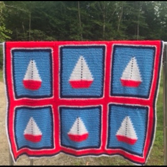 Sailboat Knitted Blanket Afghan | SOLD - Picture 3 of 8